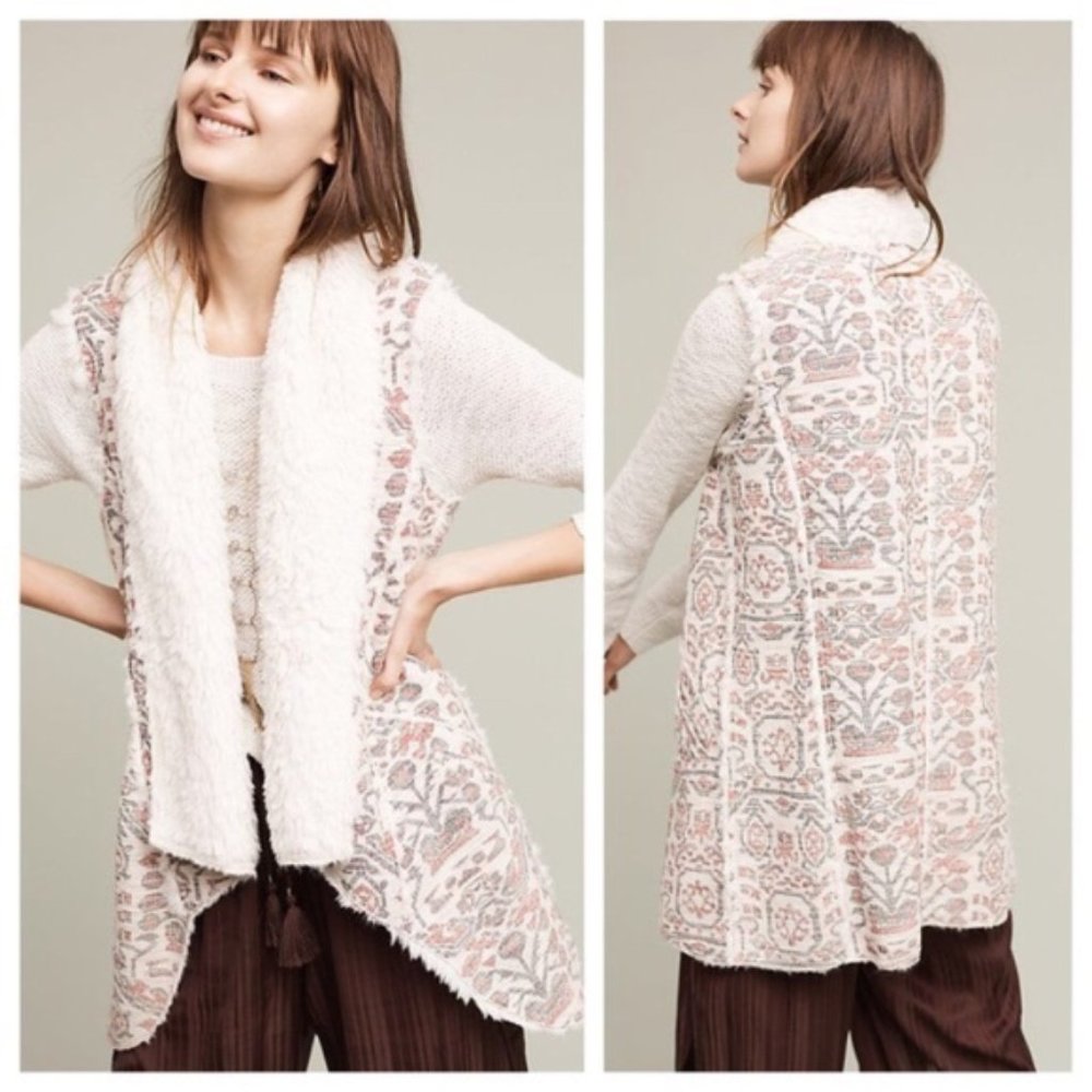 Anthropologie Hei Hei Sherpa Fur Lined Jacquard Tapestry Vest - L